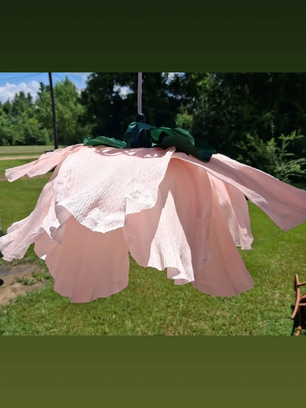 Large Pastel Pink Italian Crepe Paper Flower with Wired Crystal Center